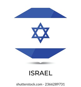 Reflective Flag icon of Israel hexongal shape isolated on white background. 