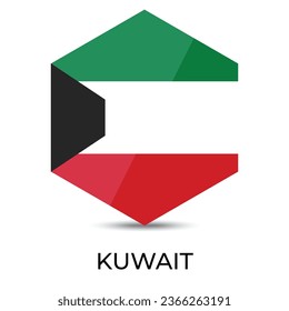 Reflective Flag icon of Kuwait hexaonal sytle isolated on white background. 
