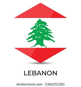 Reflective Flag Icon of Lebanon isolated on white background. 
