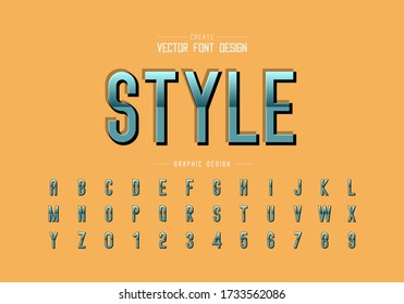 Reflective font and alphabet vector, Gradient style letter typeface and number design, Graphic text on orange background