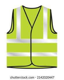 Reflective Jacket Or Safety Vest Vector Illustration, Yellow Safety Jacket Front Realistic View, Reflected Yellow Jacket Front View For Mockup Design