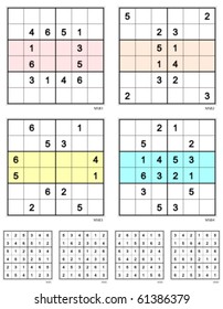 Reflective Mini-Sudoku vector set.  Easy.