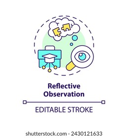 Reflective observation multi color concept icon. Reflecting upon experience. Analyzing experience, mistakes. Round shape line illustration. Abstract idea. Graphic design. Easy to use in presentation