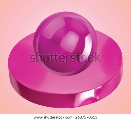 A reflective pink sphere resting on a circular, glossy magenta podium