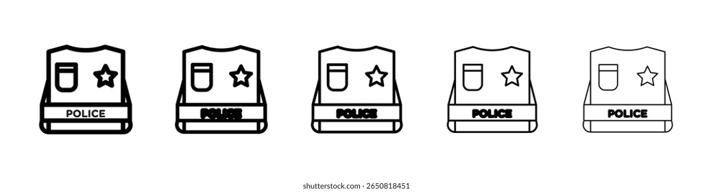 Reflective Police Vest icon isolated vector on white background set