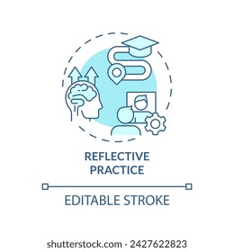 Reflective practice soft blue concept icon. Expert self-monitor effectiveness of working. Personal growth. Round shape line illustration. Abstract idea. Graphic design. Easy to use in presentation