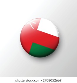 A reflective round symbol of the Oman flag, showing its white, red, and green sections along with a polished 3D finish.