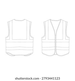 Reflective Safety Vest Outline Template with Front and Back Views Isolated Design