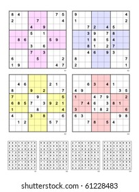 Reflective Sudoku vector set. Very Easy. 26, 28, 30, 32 clues