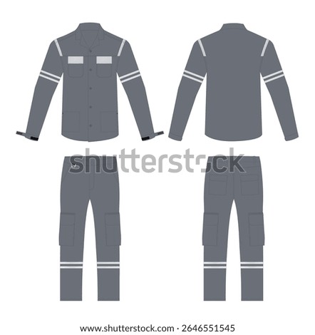 Reflective top and bottom uniform set for night guards with long sleeve shirt and cargo pants in grey, blue. Long sleeve shirt and T shirt