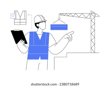 Reflective vest abstract concept vector illustration. Contractor in reflective vest and helmet at a construction site, personal protective equipment and gear for builders abstract metaphor.