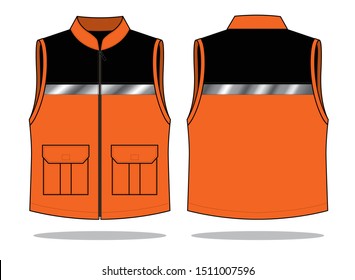 Reflective Vest Design Vector (Orange / Black)
: Front & Back View