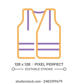 Reflective vest two color line icon. Visible uniform for miners. Personal protection. Heavy industry equipment bicolor outline symbol. Duotone linear pictogram. Isolated illustration. Editable stroke