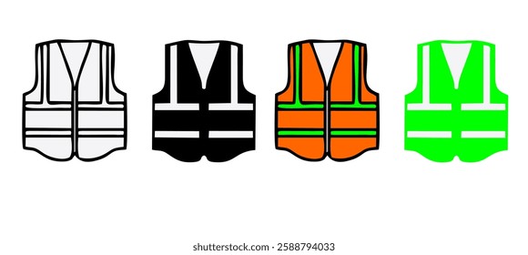 Reflective vest vector icons set. Reflective vest icon