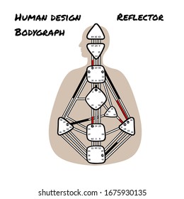 Reflector. Human Design BodyGraph. Nine colored energy centers