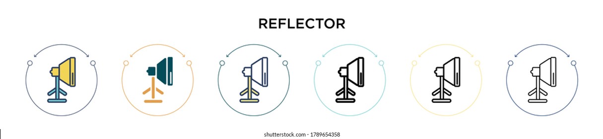 Reflector icon in filled, thin line, outline and stroke style. Vector illustration of two colored and black reflector vector icons designs can be used for mobile, ui, web