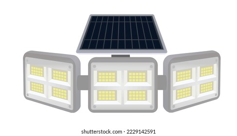 Reflector light with solar panel. vector illustration