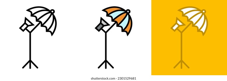 Icono del paraguas reflectante, Icono del paraguas reflectante representa el uso de paraguas reflectantes en la fotografía para controlar y reflejar la luz sobre el sujeto.