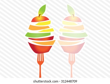  reflex of colorful fresh fruit slices , vector illustrations