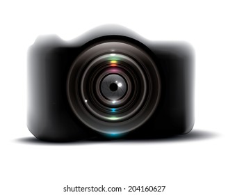 Reflex digital camera with lens. 