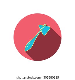 Reflex hammer icon. Doctor medical equipment sign. Nervous therapy tool symbol. Red flat circle button. Linear icon with shadow. Vector