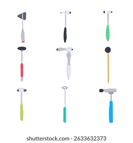 reflex hammer set cartoon. diagnostic medical, tool examination, healthcare instrument reflex hammer sign. isolated symbol vector illustration