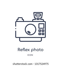 reflex photo camera icon from technology outline collection. Thin line reflex photo camera icon isolated on white background.
