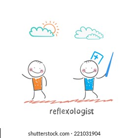 reflexologist with a needle catches patient
