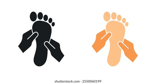 Reflexology foot massage icon set in black and colored version