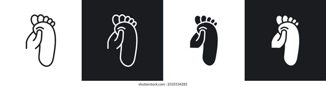 Reflexology foot massage vector icon set in black and white. EPS 10 illustration
