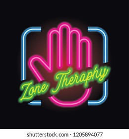 reflexology zone therapy logo with neon sign effect. vector illustration