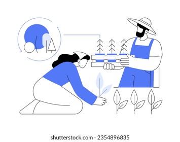 Reforestation abstract concept vector illustration. Group of farmers replanting trees, ecosystem restoration, ecological disaster, environmental problem, vegetation idea abstract metaphor.