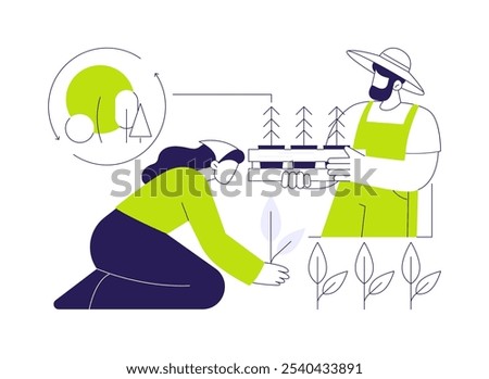 Reforestation abstract concept vector illustration. Group of farmers replanting trees, ecosystem restoration, ecological disaster, environmental problem, vegetation idea abstract metaphor.