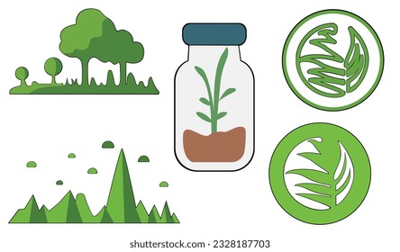 Reforestation clipart vector set flat design on white background, save world concept isolated icon set element
