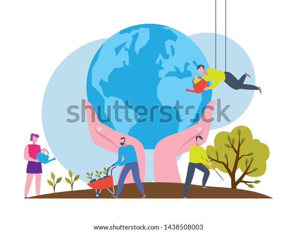 Reforestation Concept Illustration Planting Trees Sustainable Stock ...