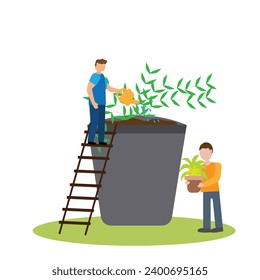 Reforestation Ecology concept. Taking care of planet. World Environment day.
Creative flat vector illustration.