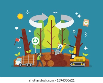 Reforestation and green act with tiny people illustration.