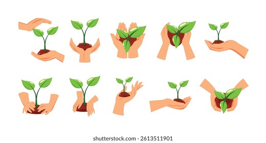 Reforestation Hand Set Vector Illustration