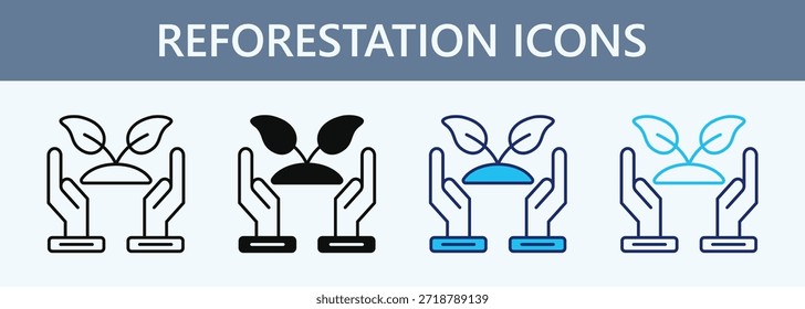Conjunto de iconos de reforestación Colección de estilos múltiples