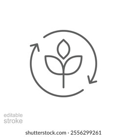 Reforestation icon. Simple outline style. Tree, plant with circle cycle, ecosystem, sustainable, restore, forest, environment concept. Thin line symbol. Vector illustration isolated. Editable stroke.