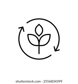 Reforestation icon. Simple outline style. Tree, plant with circle cycle, ecosystem, sustainable, restore, forest, environment concept. Thin line symbol. Vector illustration isolated.