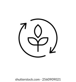 Reforestation icon. Simple outline style. Tree, plant with circle cycle, ecosystem, sustainable, restore, forest, environment concept. Thin line symbol. Vector illustration isolated.