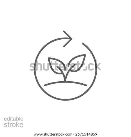 Reforestation icon. Simple outline style. Tree, plant with circle cycle, ecosystem, sustainable, restore, forest, environment concept. Thin line symbol. Vector isolated design. Editable stroke