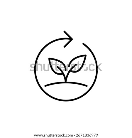 Reforestation icon. Simple outline style. Tree, plant with circle cycle, ecosystem, sustainable, restore, forest, environment concept. Thin line symbol. Vector isolated design