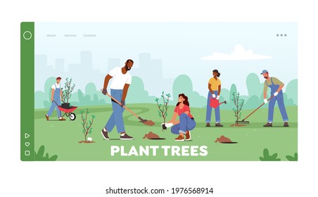 Reforestation Landing Page Template  World Environment Day  Characters Planting Seedlings   Growing Trees into Soil Working in Garden  Save World  Earth Day  Cartoon People Vector Illustration