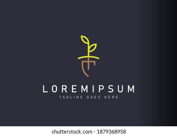 Reforestation logo design. Icon vector illustration of shovels and plant seeds. Modern logo design with line art style.