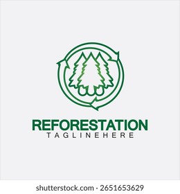 Modelo de vetor de design de logotipo de reflorestamento, Emblema, Conceito de design, Símbolo criativo, ícone