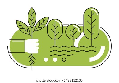 Diseño del Programa de Reforestación - para emblema o logotipo. Repoblación intencional de bosques o zonas boscosas agotadas