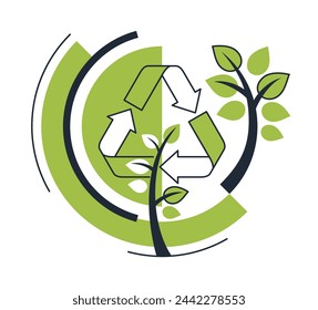 Reforestation Program and Strategy - emblem or logo. Intentional restocking of depleted forests or woodlands