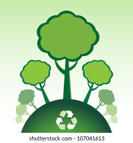 Reforestation with recycle symbol.